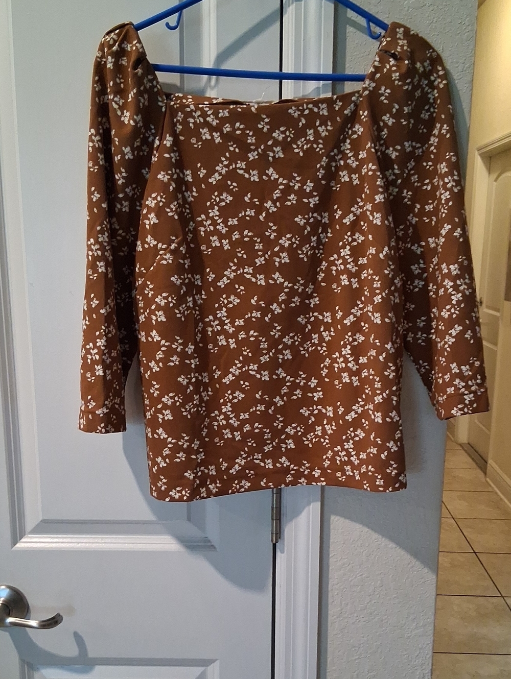 MELLODAY Brown Floral Square-Neck Blouse